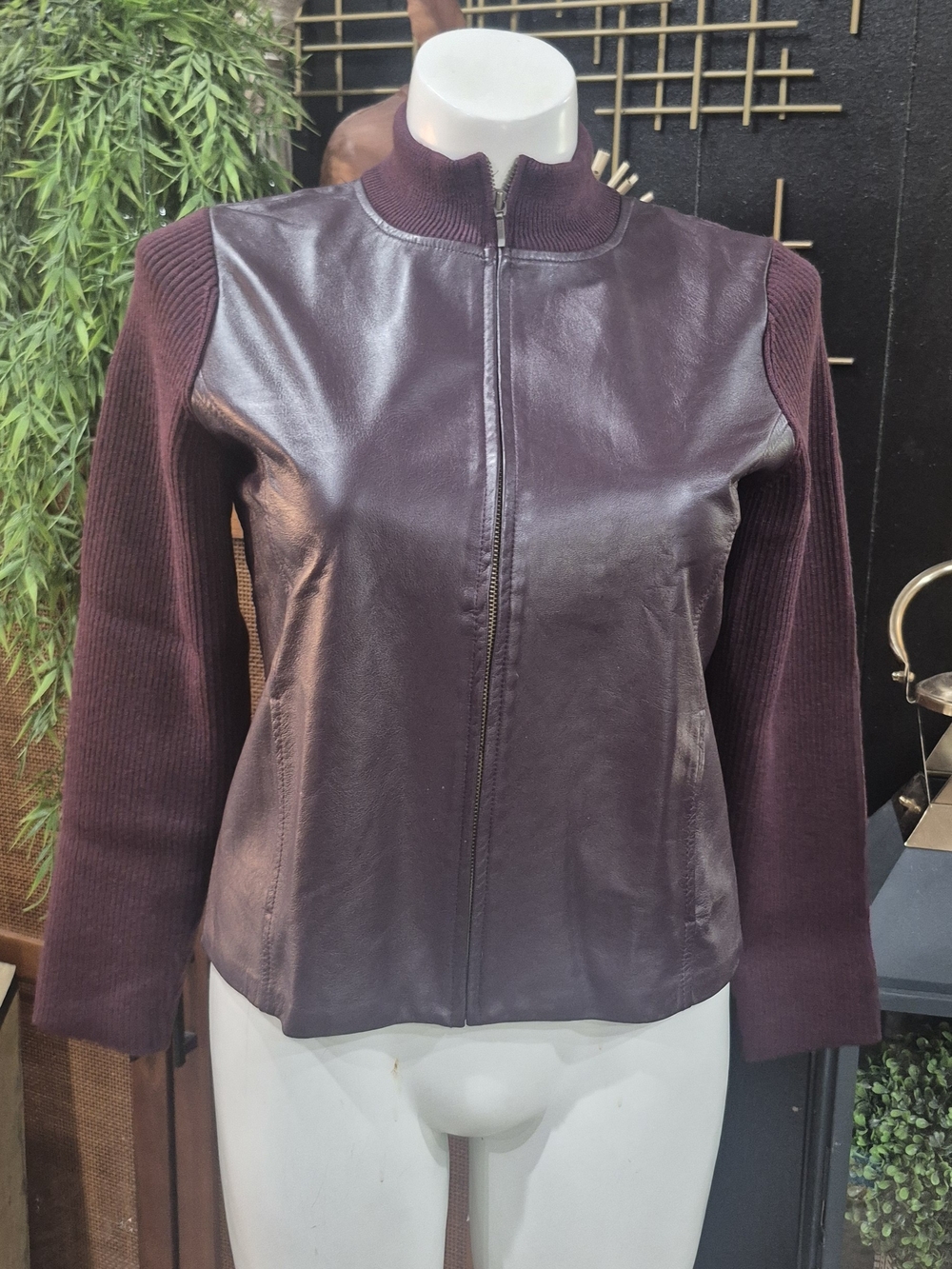 Pendleton Merino Wool & Leather Bomber Jacket – Size M, Burgundy
